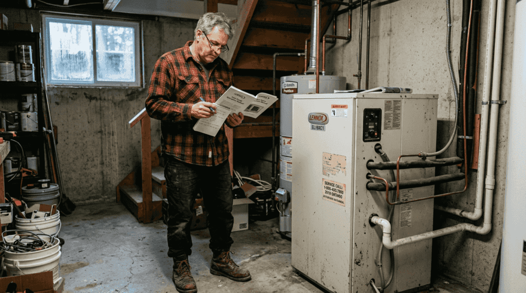 Canadian homeowner reviewing heat pump system